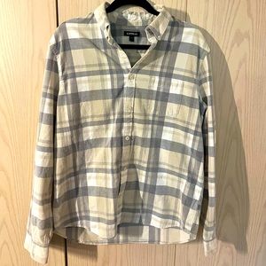 Express Men’s Neutral Plaid Button-Up Long Sleeve